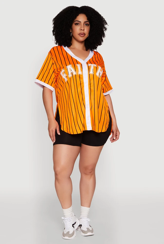Womens Plus Contrast Trim Faith Graphic Baseball Tee,