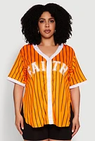 Womens Plus Contrast Trim Faith Graphic Baseball Tee,