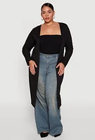 Womens Plus Ribbed Soft Knit Open Front Duster,