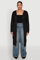Womens Plus Ribbed Soft Knit Open Front Duster,