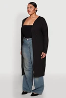 Womens Plus Ribbed Soft Knit Open Front Duster,