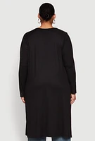 Womens Plus Ribbed Soft Knit Open Front Duster,