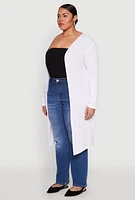 Womens Plus Size Ribbed Soft Knit Open Front Duster, White, Size 2X