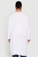 Womens Plus Ribbed Soft Knit Open Front Duster, White,