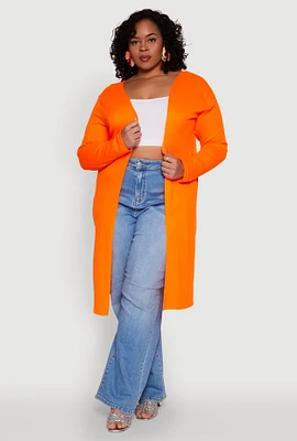 Womens Plus Ribbed Soft Knit Open Front Duster, 1X