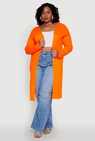 Womens Plus Ribbed Soft Knit Open Front Duster, 1X