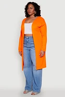 Womens Plus Ribbed Soft Knit Open Front Duster, 1X