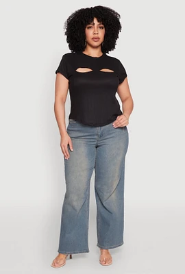 Womens Plus Cut Out Rib Knit Top,