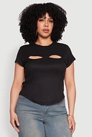 Womens Plus Cut Out Rib Knit Top,