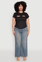 Womens Plus Cut Out Rib Knit Top,