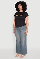 Womens Plus Cut Out Rib Knit Top,
