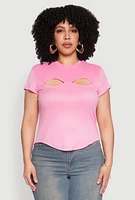 Womens Plus Size Cut Out Rib Knit Top, Pink, Size 3X