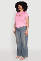 Womens Plus Size Cut Out Rib Knit Top, Pink, Size 3X
