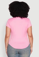 Womens Plus Size Cut Out Rib Knit Top, Pink, Size 3X
