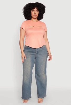 Womens Plus Cut Out Rib Knit Top,
