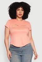 Womens Plus Size Cut Out Rib Knit Top, Orange, Size 1X