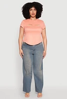 Womens Plus Size Cut Out Rib Knit Top, Orange, Size 1X