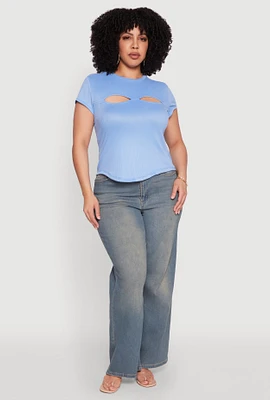 Womens Plus Cut Out Rib Knit Top,