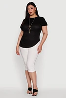 Womens Plus Stylish Ribbed Knit Top with Asymmetrical Design and Necklace,