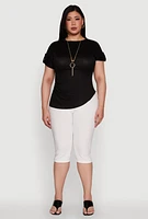 Womens Plus Stylish Ribbed Knit Top with Asymmetrical Design and Necklace,