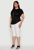 Womens Plus Stylish Ribbed Knit Top with Asymmetrical Design and Necklace,