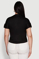 Womens Plus Stylish Ribbed Knit Top with Asymmetrical Design and Necklace,
