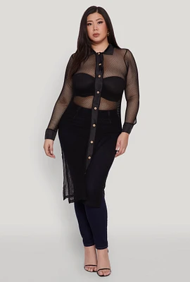 Womens Plus Size Fishnet Side Slit Maxi Top, Black, Size 4X