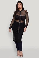 Womens Plus Size Fishnet Side Slit Maxi Top, Black, Size 4X