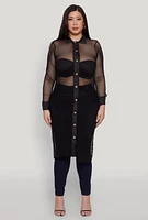 Womens Plus Size Fishnet Side Slit Maxi Top, Black, Size 4X