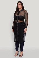 Womens Plus Size Fishnet Side Slit Maxi Top, Black, Size 4X