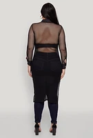 Womens Plus Size Fishnet Side Slit Maxi Top, Black, Size 4X