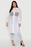 Womens Plus Size Fishnet Side Slit Maxi Top, White, Size 3X