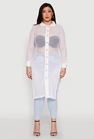 Womens Plus Size Fishnet Side Slit Maxi Top, White, Size 3X