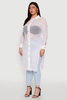 Womens Plus Size Fishnet Side Slit Maxi Top, White, Size 3X