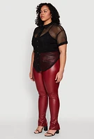 Womens Plus Size Fishnet Short Sleeve Button Front Shirt, Black, Size 2X