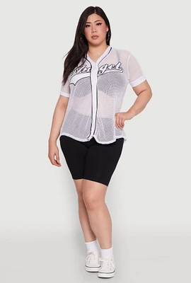 Womens Plus Size Angel Graphic Short Sleeve V Neck Baseball Shirt, White, Size 4X
