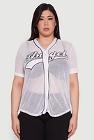 Womens Plus Size Angel Graphic Short Sleeve V Neck Baseball Shirt, White, Size 4X