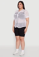 Womens Plus Size Angel Graphic Short Sleeve V Neck Baseball Shirt, White, Size 4X