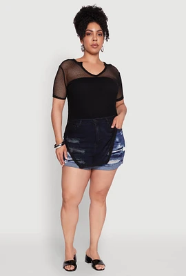 Womens Plus Stylish Fishnet Hanky Hem Blouse,