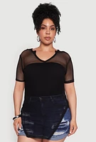 Womens Plus Stylish Fishnet Hanky Hem Blouse,