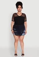 Womens Plus Stylish Fishnet Hanky Hem Blouse,