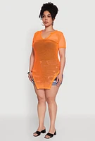 Womens Plus Stylish Fishnet Hanky Hem Blouse,