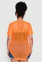 Womens Plus Stylish Fishnet Hanky Hem Blouse,