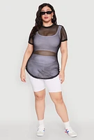 Womens Plus Fishnet Short Sleeve Top,