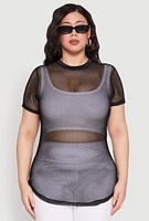 Womens Plus Fishnet Short Sleeve Top,