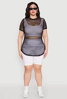 Womens Plus Fishnet Short Sleeve Top,