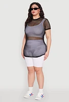 Womens Plus Fishnet Short Sleeve Top,