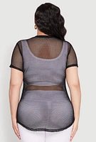 Womens Plus Fishnet Short Sleeve Top,