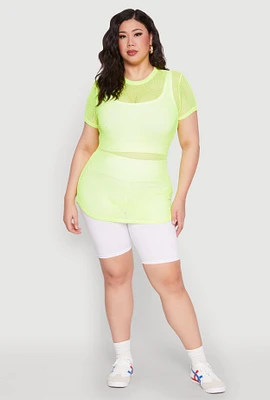 Womens Plus Fishnet Short Sleeve Top, 1X