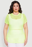 Womens Plus Fishnet Short Sleeve Top, 1X